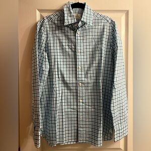 Borrelli of Napoli Men's Blue and White Check Button-Up Shirt